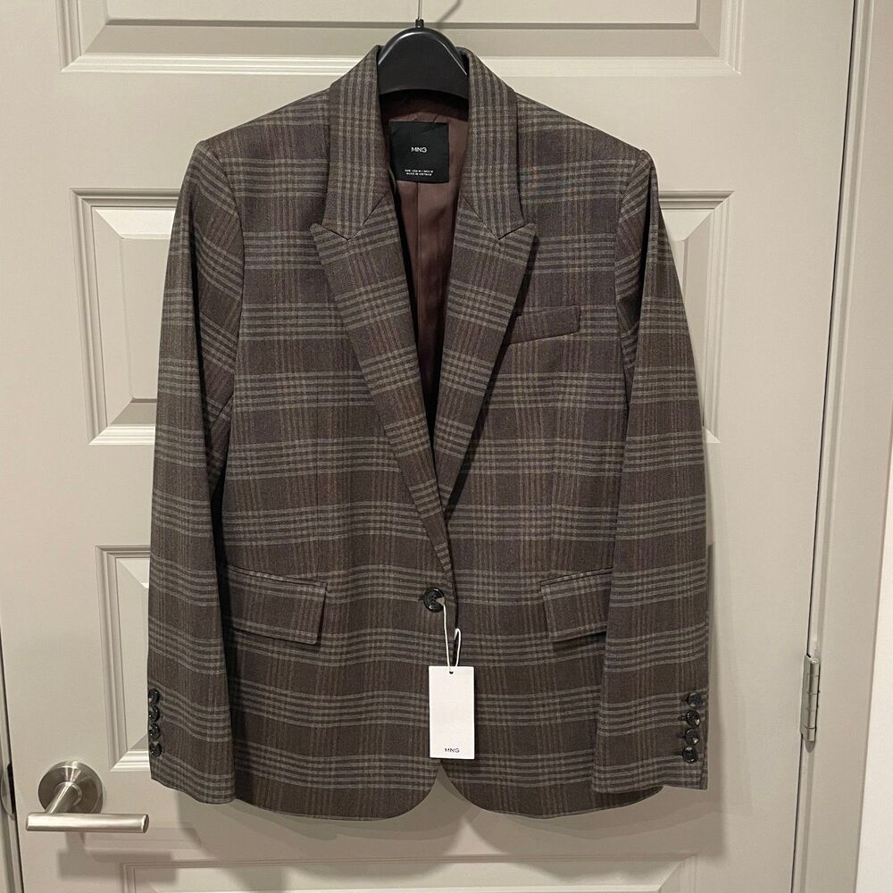 NWT Mango Dark Brown Check Plaid Blazer, size M